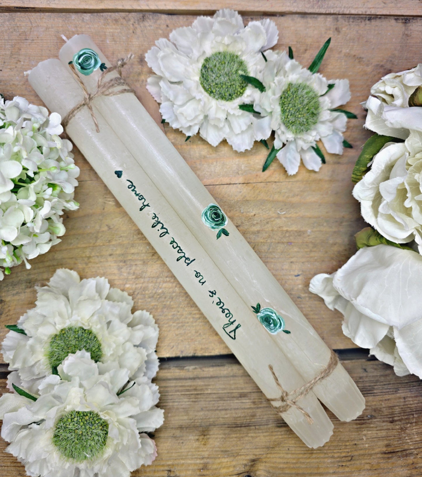 Hand Painted Rosebud Large Taper Candles