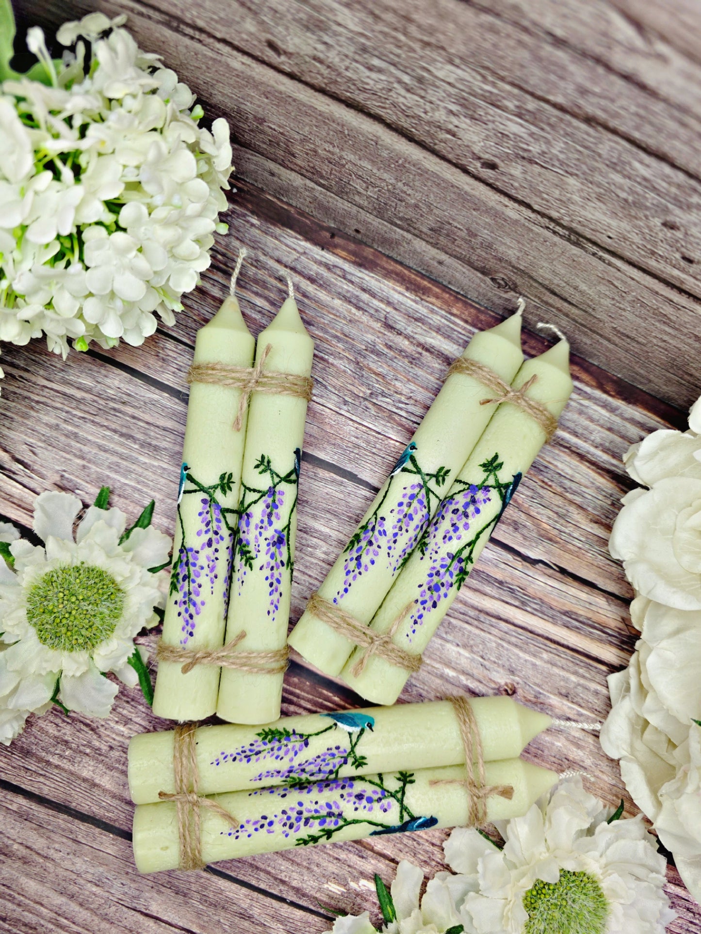 Wysteria Hand Painted Dinner Candles