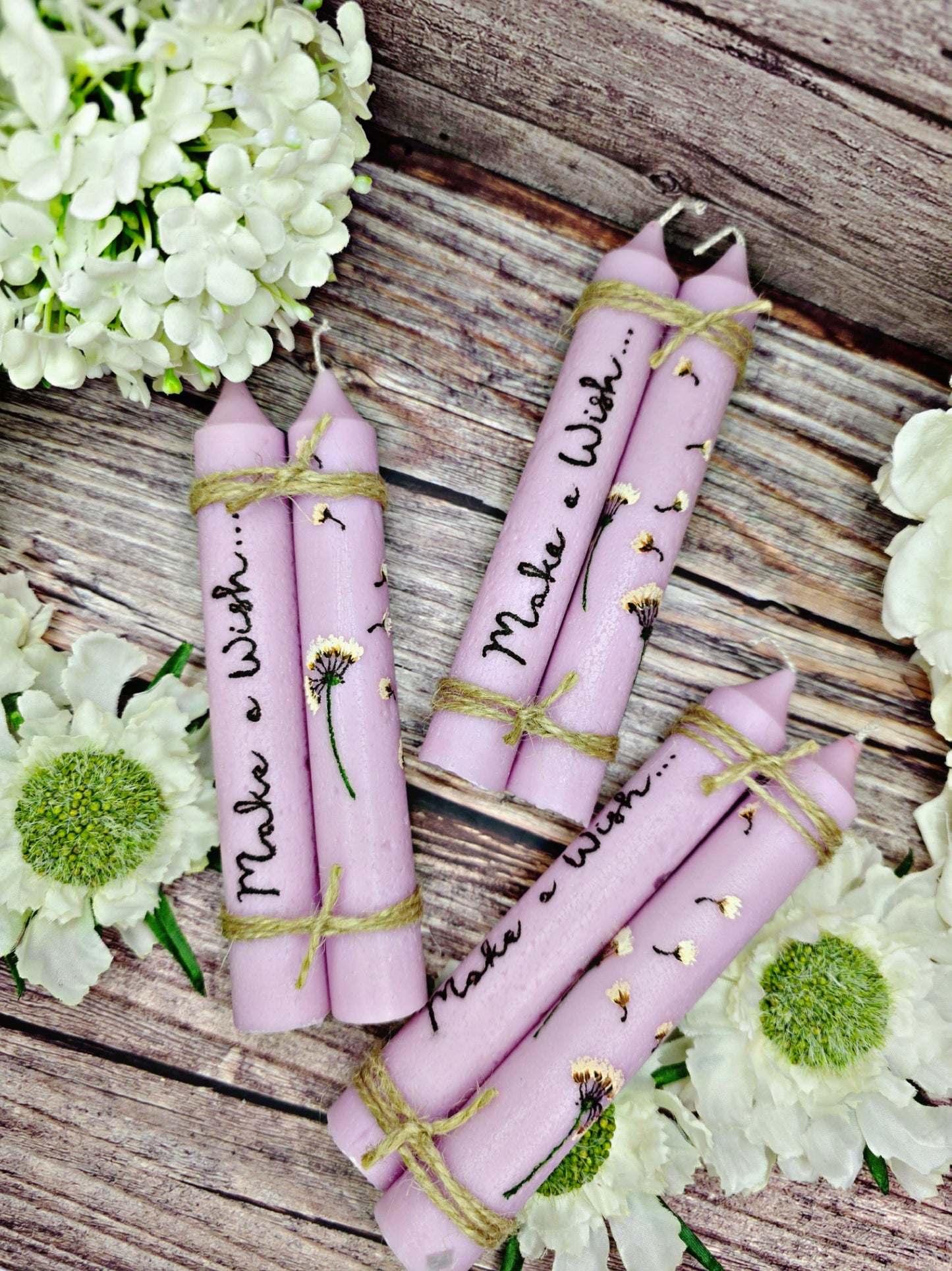 Make a Wish Hand Painted Dinner Candles