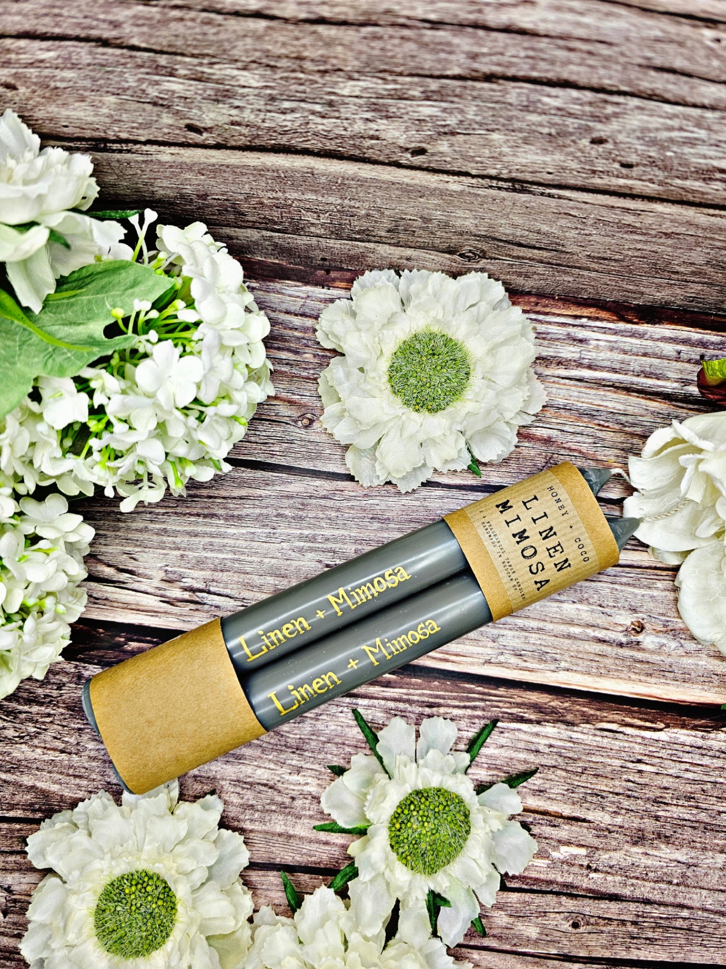 Linen + Mimosa Taper Candles