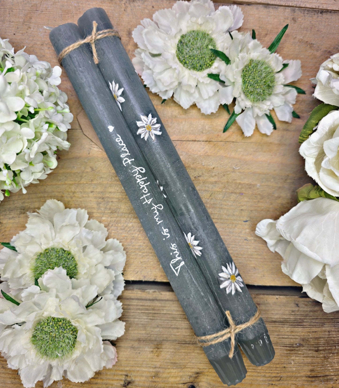 Hand Painted Daisy Large Taper Candles
