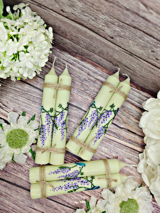 Wysteria Hand Painted Dinner Candles