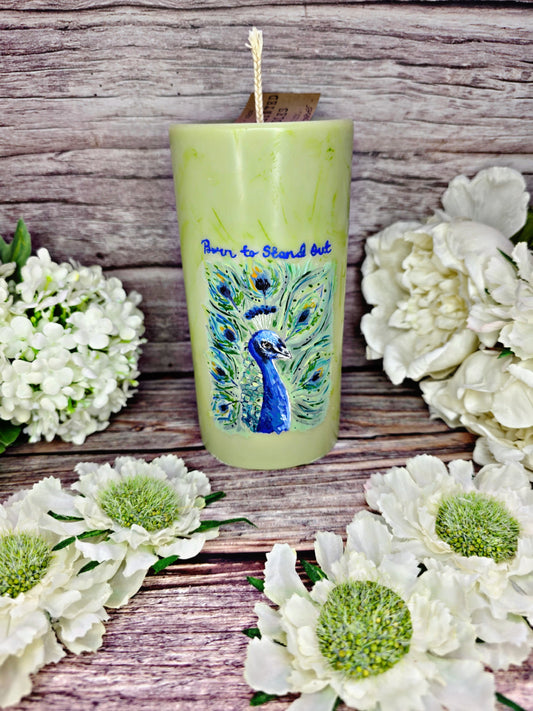 Peacock Hand Painted Candle